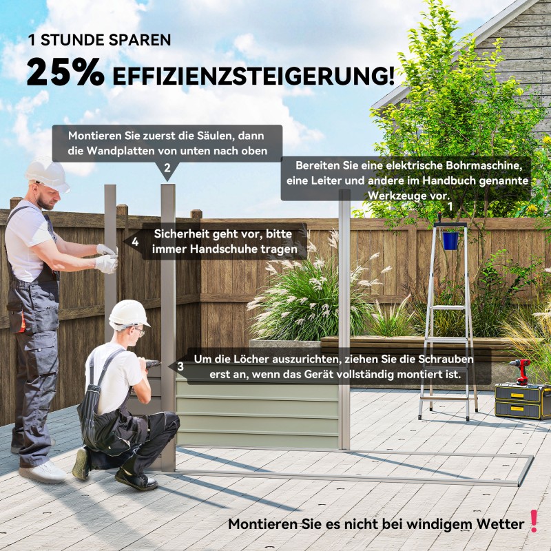 Metallinen pihavarasto puutarhatyökaluille 249 x 121 x 166/183 cm vaaleanharmaa