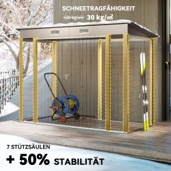 Metallinen pihavarasto puutarhatyökaluille 249 x 121 x 166/183 cm vaaleanharmaa