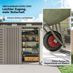 Metallinen pihavarasto puutarhatyökaluille 249 x 121 x 166/183 cm vaaleanharmaa