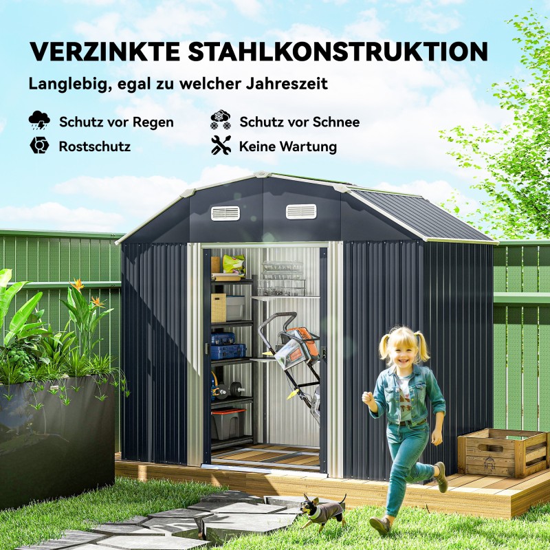 Pihavarasto metallinen galvanoitu teräs 238 x 132 x 198,5 cm tummanharmaa