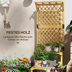 Kukkateline ulkokäyttöön, 2 tasoa, ristikkoselkänoja ja katos, kuusipuu, 60x50x166 cm, keltainen