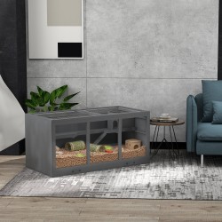 Pieneläinhäkki hamstereille ja marsuille, monitasoinen puu- ja muovirakenne, 115 x 57 x 55 cm, harmaa