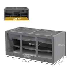 Pieneläinhäkki hamstereille ja marsuille, monitasoinen puu- ja muovirakenne, 115 x 57 x 55 cm, harmaa