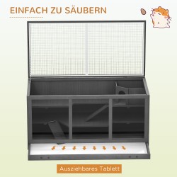 Pieneläinhäkki hamstereille ja marsuille, monitasoinen puu- ja muovirakenne, 115 x 57 x 55 cm, harmaa