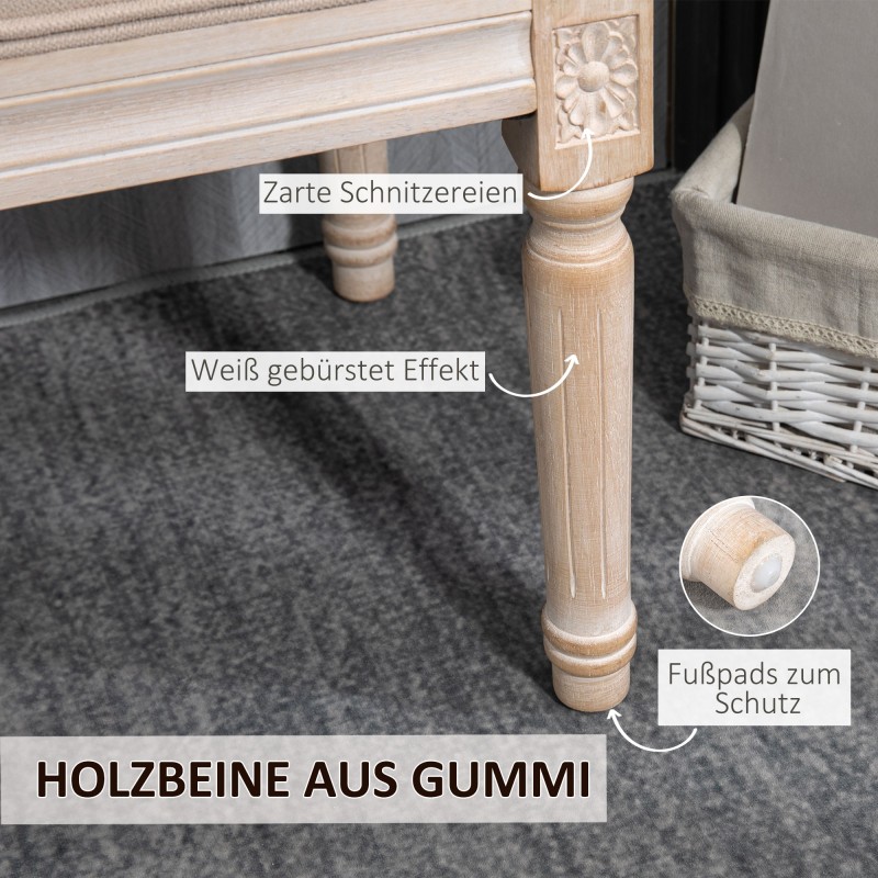 Säilytyksetön vintage-penkki nappikoristelu, kumipuu, 117x40x48 cm, beige