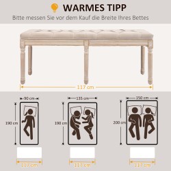 Säilytyksetön vintage-penkki nappikoristelu, kumipuu, 117x40x48 cm, beige