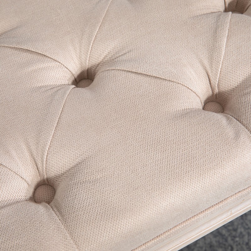 Säilytyksetön vintage-penkki nappikoristelu, kumipuu, 117x40x48 cm, beige