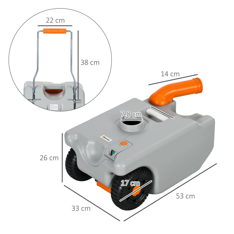 Harmaavesisäiliö matkailuautoon HDPE 22 l, pyörillä, harmaa