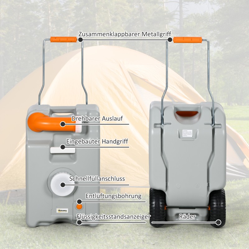 Harmaavesisäiliö matkailuautoon HDPE 22 l, pyörillä, harmaa