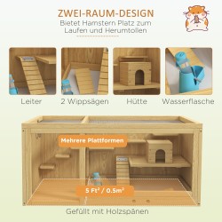 Pieneläinhäkki hamstereille kuusipuuta 100 x 50 x 50 cm luonnonvärinen juomapullolla