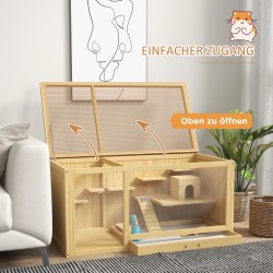 Pieneläinhäkki hamstereille kuusipuuta 100 x 50 x 50 cm luonnonvärinen juomapullolla