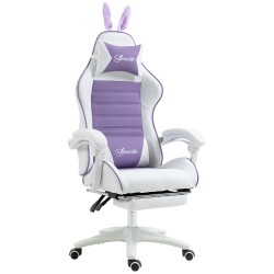 Pelituoli ergonominen keinonahka jalkatuella ja lanneliitetyynyllä violetti valkoinen