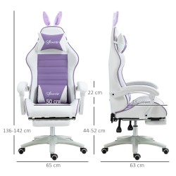 Pelituoli ergonominen keinonahka jalkatuella ja lanneliitetyynyllä violetti valkoinen