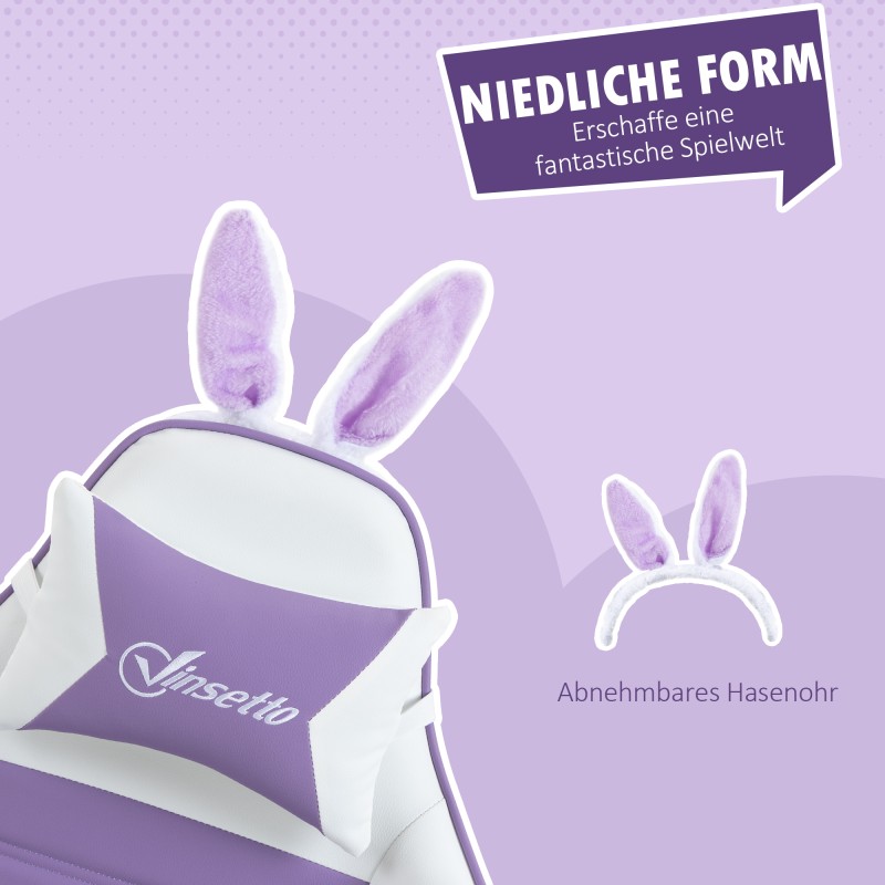 Pelituoli ergonominen keinonahka jalkatuella ja lanneliitetyynyllä violetti valkoinen