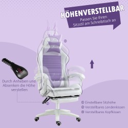 Pelituoli ergonominen keinonahka jalkatuella ja lanneliitetyynyllä violetti valkoinen