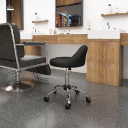 Työjakkara selkänojalla, keinonahka, säädettävä korkeus 63–83 cm, Ø50 cm, musta hopeanvärisellä jalustalla