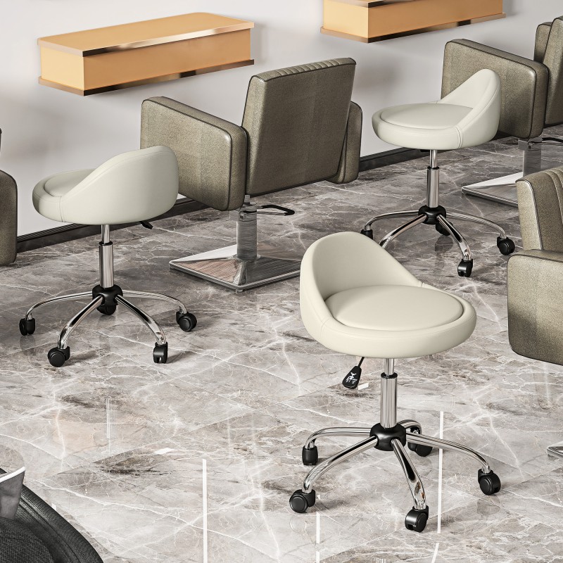 Työtuoli kampaamotuoli keinonahkaa Ø50 cm, korkeussäädettävä 63–83 cm, valkoinen