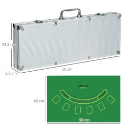 Pokerisetti kotikäyttöön 500 pelimerkillä, pelimatolla ja alumiinisalkulla, hopea