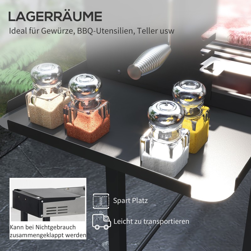 Hiiligrilli pyörivällä vartaalla, säädettävä ritilä, ruostumaton teräs, 118 x 32 x 90 cm, musta/hopea