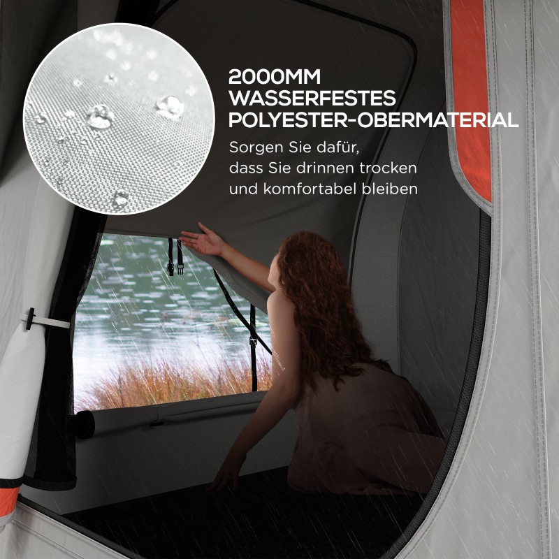 Autoteltta leiriytymiseen, 5–6 hengelle, polyesteri, 239 x 210 x 210 cm, harmaa/oranssi