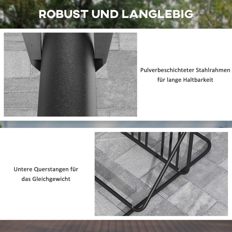 Polkupyöräteline 4 pyörälle, teräs, säänkestävä, lisätanko, 102 x 92 x 130 cm, musta