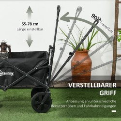 Kuljetusvaunu katoksella, taittuva, teräsrunko, 97x52x105 cm, 110 l, musta