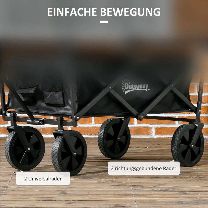 Kuljetusvaunu katoksella, taittuva, teräsrunko, 97x52x105 cm, 110 l, musta