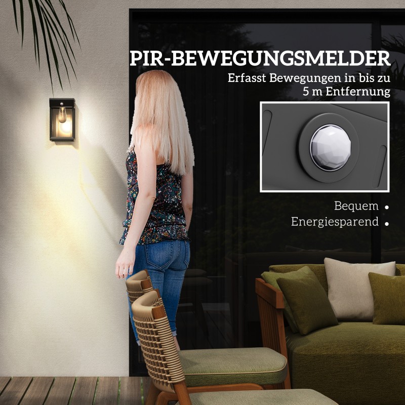 Aurinkokäyttöinen ulkoseinävalaisin liikeanturilla, roiskevesisuojattu, 14 x 24 x 24 cm, musta