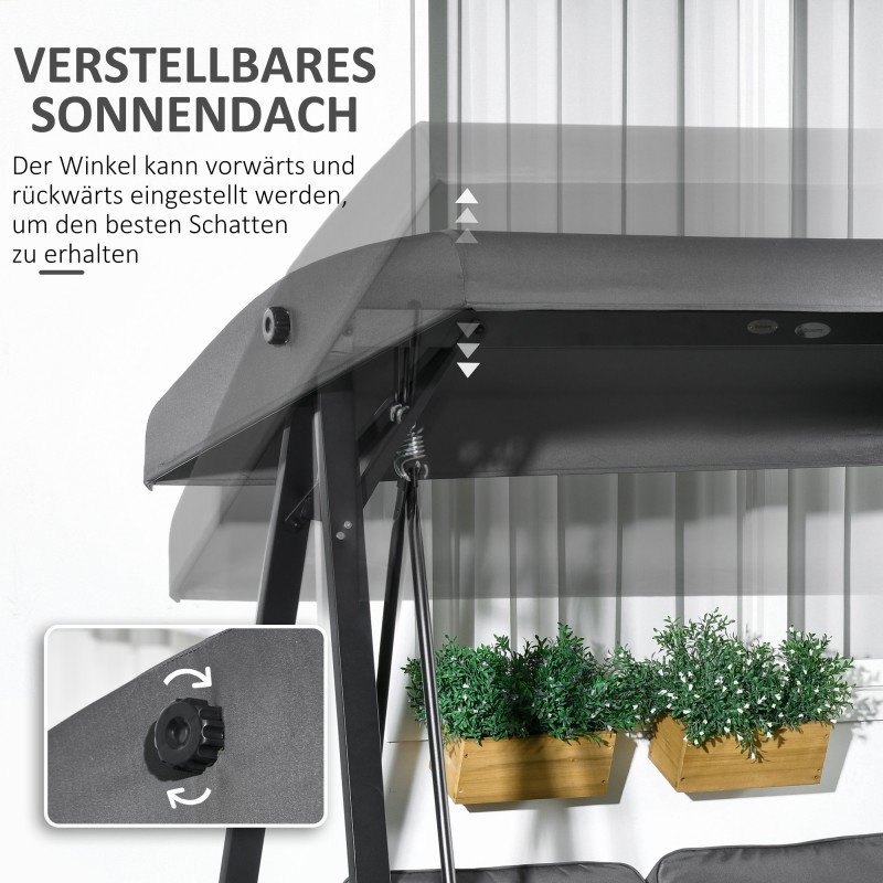 Pihakeinu 2 hengen, teräsrunko ja säädettävä katos, 145 x 116 x 172 cm, tummanharmaa