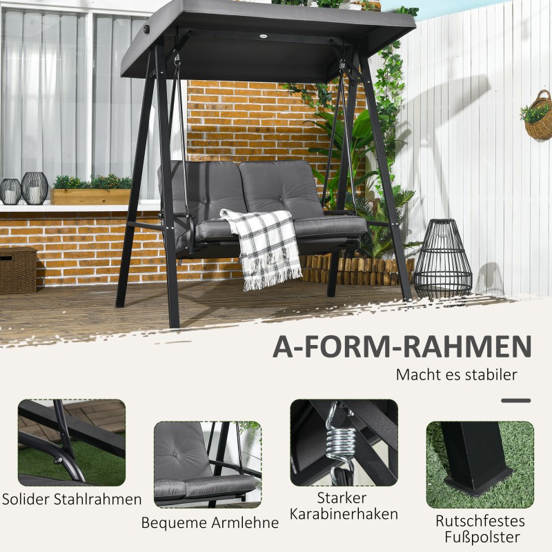 Pihakeinu 2 hengen, teräsrunko ja säädettävä katos, 145 x 116 x 172 cm, tummanharmaa