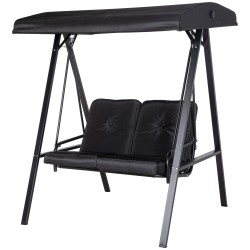 Puutarhakeinu 2 hengen teräsrunko 145 x 116 x 172 cm säädettävä katos musta kantavuus 220 kg