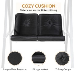 Puutarhakeinu 2 hengen teräsrunko 145 x 116 x 172 cm säädettävä katos musta kantavuus 220 kg