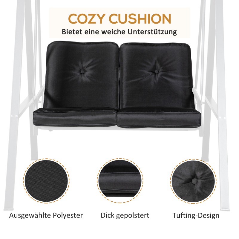 Puutarhakeinu 2 hengen teräsrunko 145 x 116 x 172 cm säädettävä katos musta kantavuus 220 kg