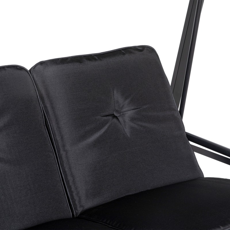 Puutarhakeinu 2 hengen teräsrunko 145 x 116 x 172 cm säädettävä katos musta kantavuus 220 kg