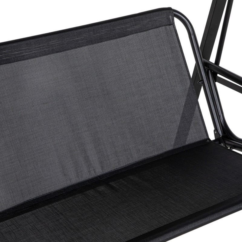 Puutarhakeinu 2 hengen teräsrunko 145 x 116 x 172 cm säädettävä katos musta kantavuus 220 kg