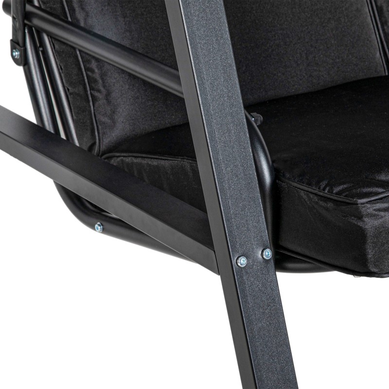 Puutarhakeinu 2 hengen teräsrunko 145 x 116 x 172 cm säädettävä katos musta kantavuus 220 kg