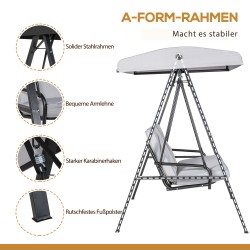 Pihakeinu 2 hengen, teräsrunko, säädettävä katos, 145 x 116 x 172 cm, 220 kg, harmaa