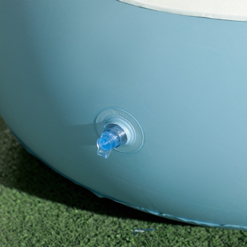 Ilmatäytteinen nojatuoli ja jalkarahi, muovi, 125 x 100 x 87 cm, valkoinen/sininen