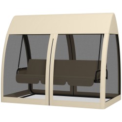 Kolmen hengen terassikeinu ulos teräsrunko sänkytoiminto ja hyttysverkko kahvi