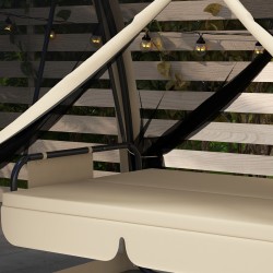 Kolmen hengen terassikeinu ulos, teräsrunko, sänkytoiminto ja hyttysverkko, kahvi