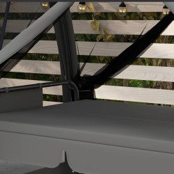 Terassikeinu 3-hengen, teräsrunko, sängyksi taittuva selkänoja, katos ja hyttysverkko, harmaa