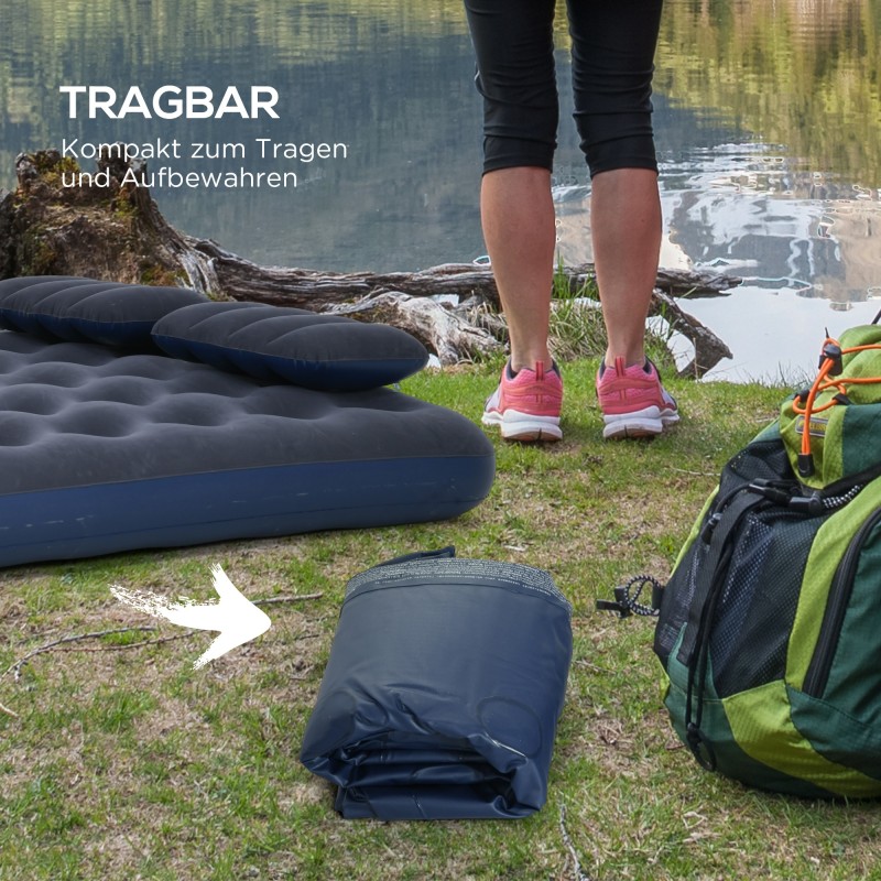 Kahden hengen ilmapatja käsipumpulla, PVC, 203 x 152 x 22 cm, sininen