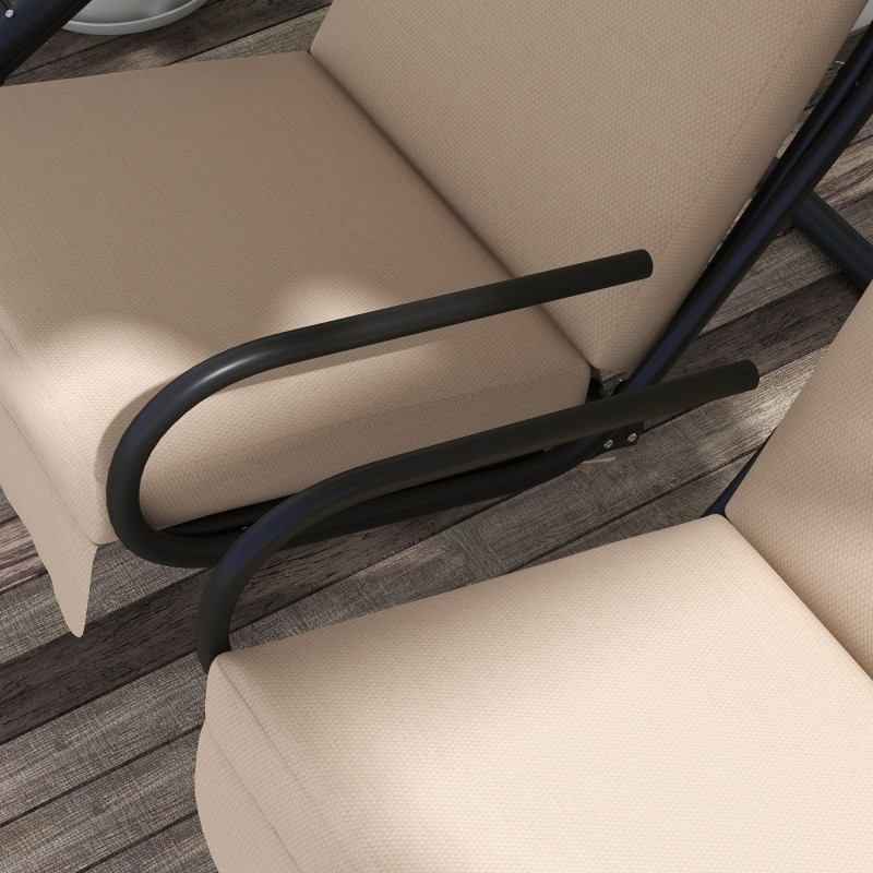 Puutarhakeinu kahdelle, 2 erillistä istuinta ja mukitelinettä, teräs/polyesteri, 170 x 136 x 170 cm, beige