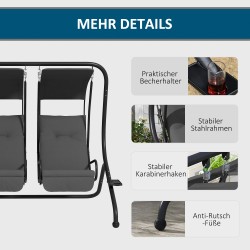 Puutarhakeinu kahdelle erillisillä istuimilla ja katoksella 170x136x170 cm vaaleanharmaa