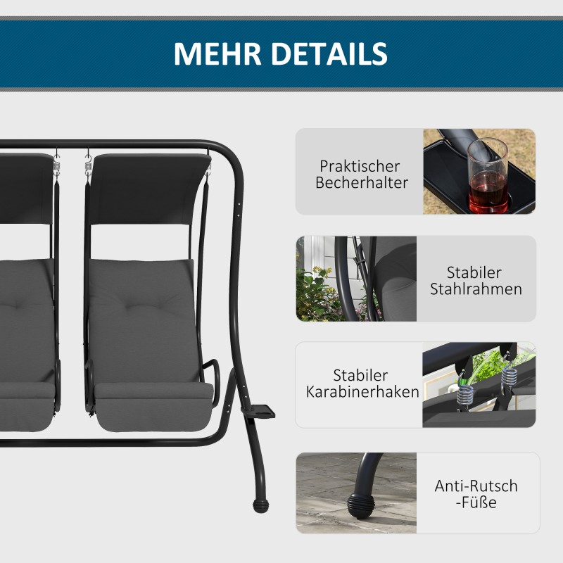 Puutarhakeinu kahdelle erillisillä istuimilla ja katoksella 170x136x170 cm vaaleanharmaa