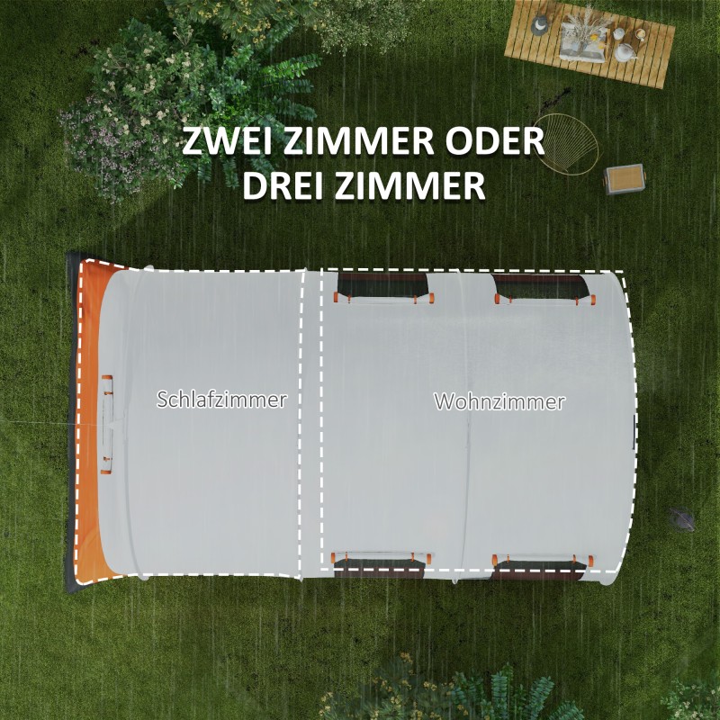 Perheteltta 6 hengelle, muunneltava pohjaratkaisu, vedenpitävä 3000 mm, 480 x 260 x 200 cm, cremevalkoinen