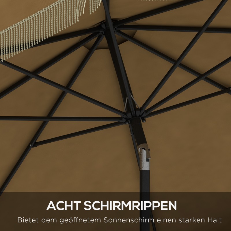 Aurinkovarjo hapsureunalla Ø265 cm, kallistettava, kaksiosainen teräsrunko, khaki/musta