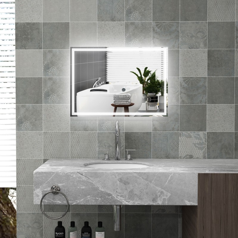 LED-kylpyhuonepeili huurteenestolla 50 x 70 cm, kosketuskytkin, säädettävä valkoinen valo IP44