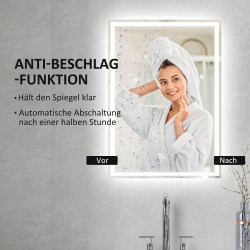 LED-kylpyhuonepeili huurteenestolla 50 x 70 cm, kosketuskytkin, säädettävä valkoinen valo IP44