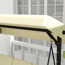 Puutarhan kolmipaikkainen keinusohva aurinkokatoksella, teräsrunko, beige/musta